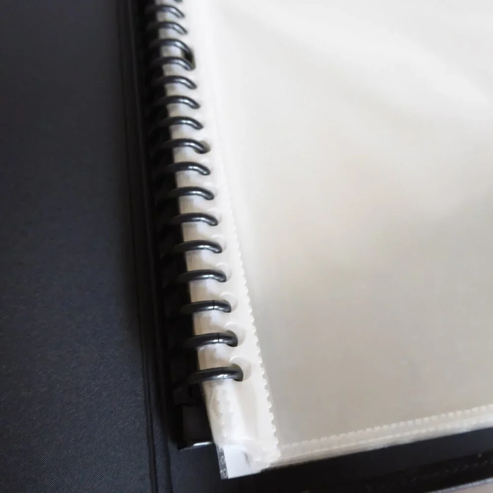 INFUSE BRAND BLACK LEATHER SPIRAL PRESENTATION BOOK SHEET PROTECTOR CASE BINDER
